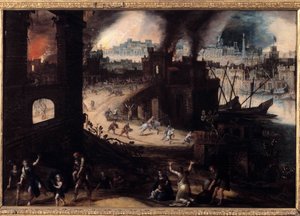 Kuwonongeka kwa Troy Painting wolemba Pieter Schoubroeck (1570-1607) m