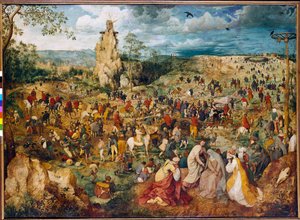 基督背着十字架（Carrying the cross）。 Pieter Bruegel（或 Breugel 或 Brueghel 或 Breughel）的绘画，前者（1525-1569）。 1564. 木上油。 昏暗：1,24 X 1,70m。 维也纳，艺术史博物馆。 作者 彼得·布鲁格（Pieter Bruegel）