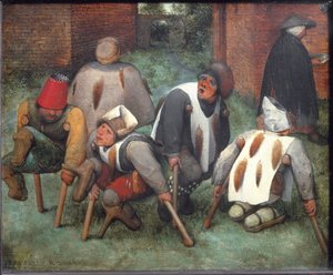 乞丐或跛子 - 木头上的油 作者 彼得·布鲁格（Pieter Bruegel）