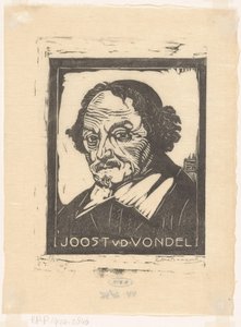 Joost van den Vondel 的肖像（物品上的标题） 作者 Pieter Willem van Baarsel（艺术家签名）