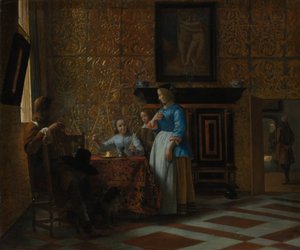 优雅环境下的休闲时光，约1663-65年。 作者 彼得·霍克（Pieter de Hooch）