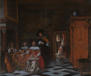 一家人演奏音乐的肖像，1663年 作者 彼得·霍克（Pieter de Hooch）
