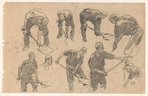 带有吐痰工人素描的研究表 作者 彼得·德·若瑟林