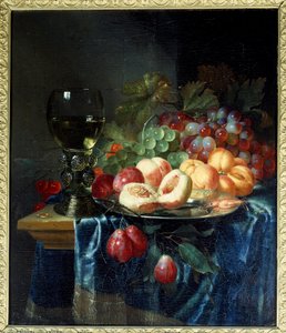 水果和葡萄酒。彼得-德-林（1615-1660）的画作，Ec。霍尔。