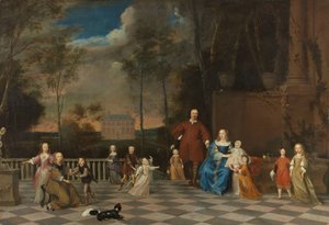 阿姆斯特丹商人杰里米亚斯·范·科伦（Jeremias van Collen，1619-1707 年）与他的妻子和十二个孩子 作者 Pieter van Anraedt（归因于）