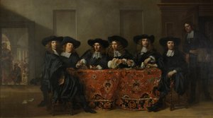 六位摄政王和 Oude Zijds 穷人户外救济研究所的院长，阿姆斯特丹，1675 年