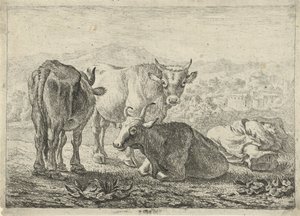 德语: Drei Rinder und ein schlafender Hirte
法语：Les boeufs
三头牛和一个熟睡的牧羊人