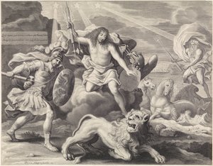 宣传印刷品，寓意描绘路易十四为朱庇特，1659 年 作者 查尔斯·勒布朗