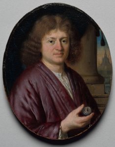 手持手表的男子肖像，约 1665-70 年（木板油画）