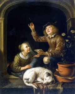 肥皂泡。彼得-科内利斯-凡-斯林格兰特（1625 - 1691）的绘画。米兰城堡博物馆。