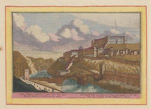 托莱多 Alcázar 景观
托莱多王宫；塔霍河大桥旁（物品上的标题）
Theatrum Hispaniae（......）（系列标题） 作者 荷兰和西弗里斯兰州