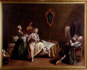 The awakening of the lady (Painting, c.1740) 作者 彼得罗（后）隆吉
