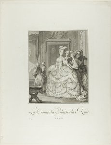 王后的候补夫人》，选自《六惠时代末期的服饰与道德纪念碑》（Monument du Costume Physique et Moral de la fin du Dix-huitième siècle