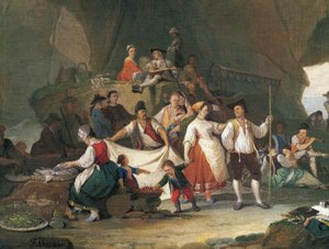 海边的早餐》，由Pietro Fabbris (1740-1792)创作，详图 作者 彼得罗·法布里斯（Pietro Fabris）