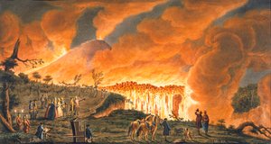 1771年5月11日，汉密尔顿护送西西里陛下观察熔岩流的景象 , 1 作者 彼得罗·法布里斯（Pietro Fabris）