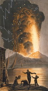 1779年8月8日星期天晚上，在1779年出版的第二板块Pausilipo的西西里Majestiys宫殿上观看了维苏威火山的大喷发（手工彩色雕刻）