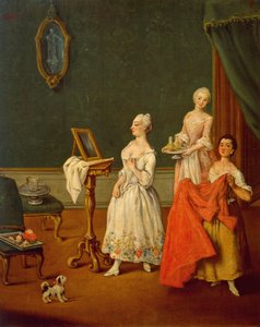 皮埃特罗-隆吉（1701-1785）的《上厕所的女人》，布面油画，61x50厘米 作者 彼得·隆吉（Pietro Longhi）