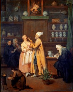 药剂师。 Pietro Longhi (1702-1785) 的绘画。 1752 年（前景中的芦荟）威尼斯学院美术馆。