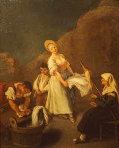 洗衣女工》，皮埃特罗-隆吉（1701-1785），油画板，61x50厘米 作者 彼得·隆吉（Pietro Longhi）