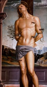 圣塞巴斯蒂安，1490 年以后。画板油画。 作者 彼得罗·佩鲁吉诺（Pietro Perugino）