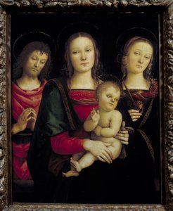 被施洗者圣约翰和圣凯瑟琳包围的圣母和孩子 Pietro Vannucci dit il Perugino (Le Perugino) 的绘画 作者 彼得罗·佩鲁吉诺（Pietro Perugino）