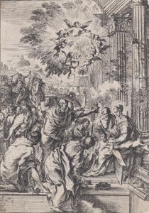 麦琪的崇拜》，设置在建筑柱廊前，约1640年。 作者 彼得·泰斯塔