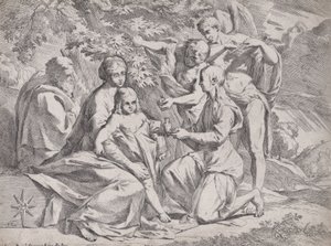 由天使照看的神圣家庭，约1642-44年。 作者 彼得·泰斯塔