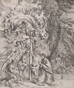 圣约瑟夫的梦，他在右边睡觉，圣母和孩子在一个羊角边......，约1635-37。