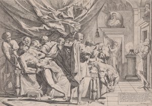 哲学家卡托的自杀，他躺在床上掏出内脏，看着B...，1648年。