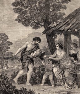 罗慕路斯和雷穆斯。根据Pietro da Cortone的画作雕刻的。1860年的版画。 作者 Pietro da Cortona