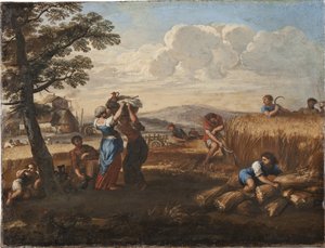 Landscape with Harvest Scene - Landscape with Harvesting，Cortona, Pietro da (1596-1669) (Pierre de Cortona)。 布面油画。 尺寸：50x65 厘米。 斯德哥尔摩国家博物馆 作者 Pietro da Cortona