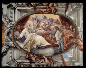 在 Pietro da Cortona（科尔托纳的彼得）（1596-1669）1652 年罗马，sala rossa（红色房间）意大利瓦利切拉的圣玛丽亚教堂的圣母壁画显现后恢复圣菲利普 作者 Pietro da Cortona
