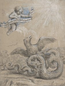 设计有一只鹰与一条蛇战斗，天空中的普托拿着...，17世纪。 作者 Pietro da Cortona