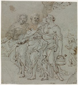 罗得和他的女儿们为罗得和他的女儿们写素描草图，摄于1600年代。 作者 Pietro da Cortona