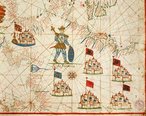 法兰西王国，摘自 Placido Caloiro 和 Francesco Oliva 绘制的由六幅海图组成的波多兰地图集，羊皮纸。1646.