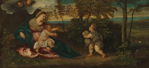 风景中的圣母子和婴儿圣约翰，15401550。 作者 Polidoro da Lanciano