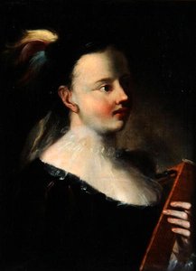 携带Kitara的女士（布面油画） 作者 波兰学校