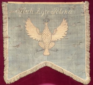 从Tadeusz Kosciuszko（1746-1817）1794年起义（羊毛）时起的三角旗 作者 波兰学校