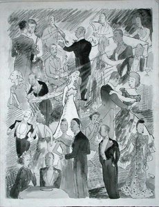 我们在伦敦跳舞（纸上钢笔、墨水和单色水彩）。