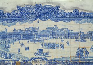 描绘Praca do Comercio，里斯本（陶瓷）的Azulejos瓷砖 作者 葡萄牙语学校