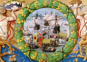 葡萄牙舰队的节日，从Lettura Nova的例证由Alem Douro，1513 作者 葡萄牙语学校