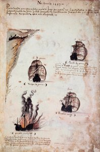 手稿页 "葡萄牙国王曼努埃尔一世（1469-1521）时期的军队纪念 "代表了1497年的葡萄牙舰队。公元1523年，巴黎 作者 葡萄牙语学校
