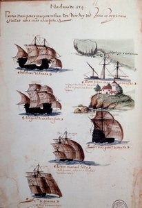 手稿页““曼努埃尔一世国王（1469-1521）领导下的葡萄牙舰队的记忆”代表1497 年的葡萄牙舰队。1500 里斯本，国家古代艺术博物馆 作者 葡萄牙语学校