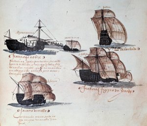 Memorials of the Armadas of Portugal under King Manuel I (1469-1521): representation of the caravels of the Portuguese fleet. Miniature from a manuscript from 1497. Lisbon. National Museum of Ancient Art 作者 葡萄牙语学校