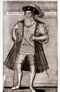 VASCO DA GAMA：Luis Camoes 1572 年创作的《OS LUSIADAS》中的插图。 作者 葡萄牙语学校