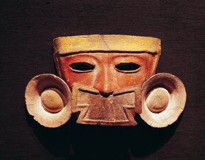 人体面具，来自Teotihuacan（彩绘石）