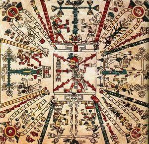 阿兹台克神Xiuhtecuhtli。 Fejérváry-Mayer法典，十五世纪 作者 前哥伦比亚艺术