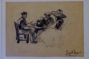 坐着的人物，Narcís Puget Riquer，木炭画，Puget博物馆，Can LLaudis的贵族住宅，Dalt Vila，Ibiza，巴利阿里群岛，西班牙