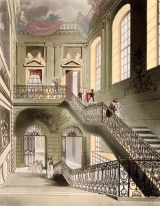 大英博物馆的大厅和楼梯，来自R. Ackermann 1808出版的“伦敦的微观世界” 作者 普金和罗兰森