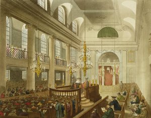 犹太教堂，Dukes Place，Houndsditch，来自Ackermann的“伦敦微观世界”，由桑德兰雕刻，1809年（aquatint） 作者 普金和罗兰森